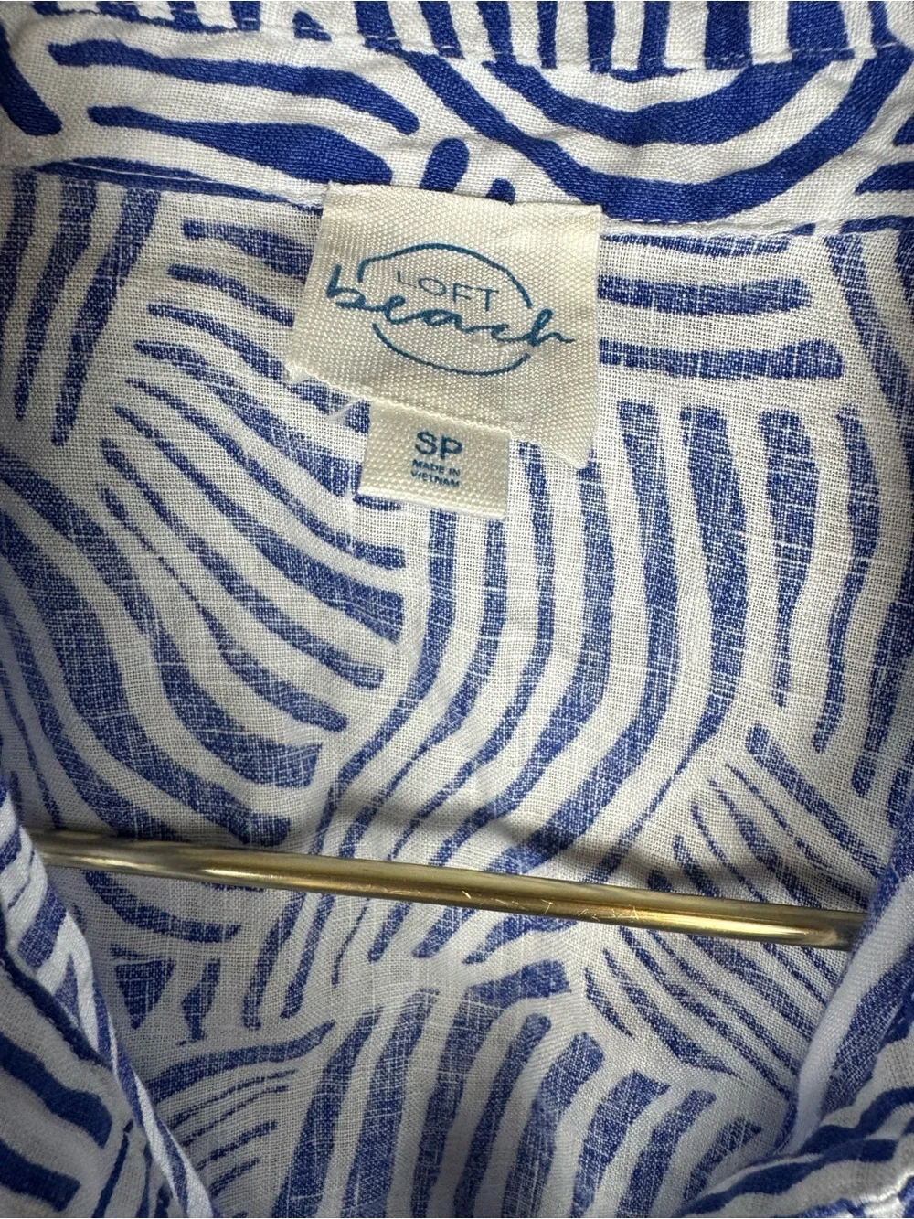 ⁠LOFT Beach 100% Linen 2pc Matching Set Blue White Abstract Wave Pants/Top